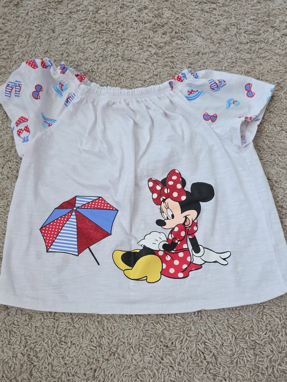 Disney Minnie Mouse White Top with Red Bow and Yellow Shoes